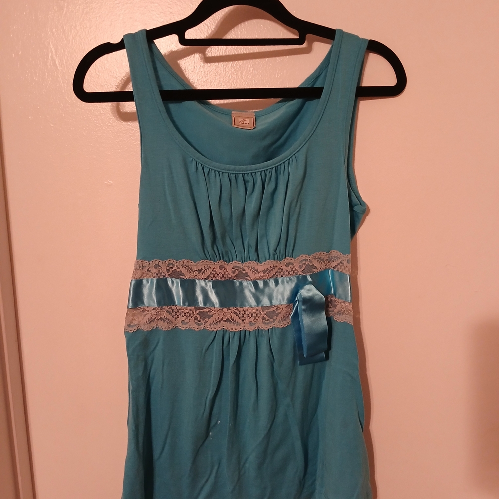 Blue Sleeveless Top with Lace Detail